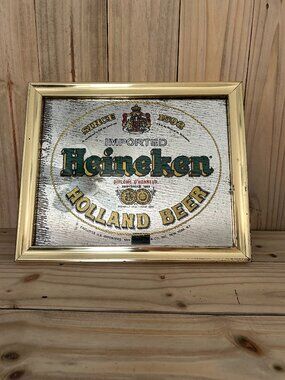 VTG Heineken Beer Advertising Mirror Tavern Bar Sign Coaster Brytone NY